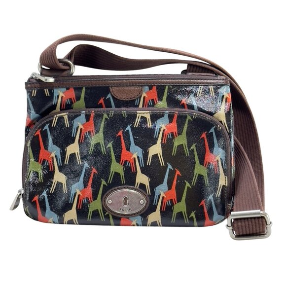 FOSSIL Key-Per Crossbody Bag With Multicolor Giraffe Print  Adjustable Strap - Picture 4 of 14